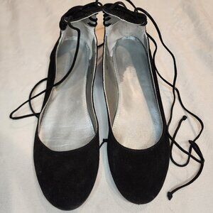 Garnet Hill | Black Suede Lace Up Ballet Flats